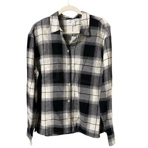 Old Navy the boyfriend shirt black white plaid flannel button up Top Large NWT